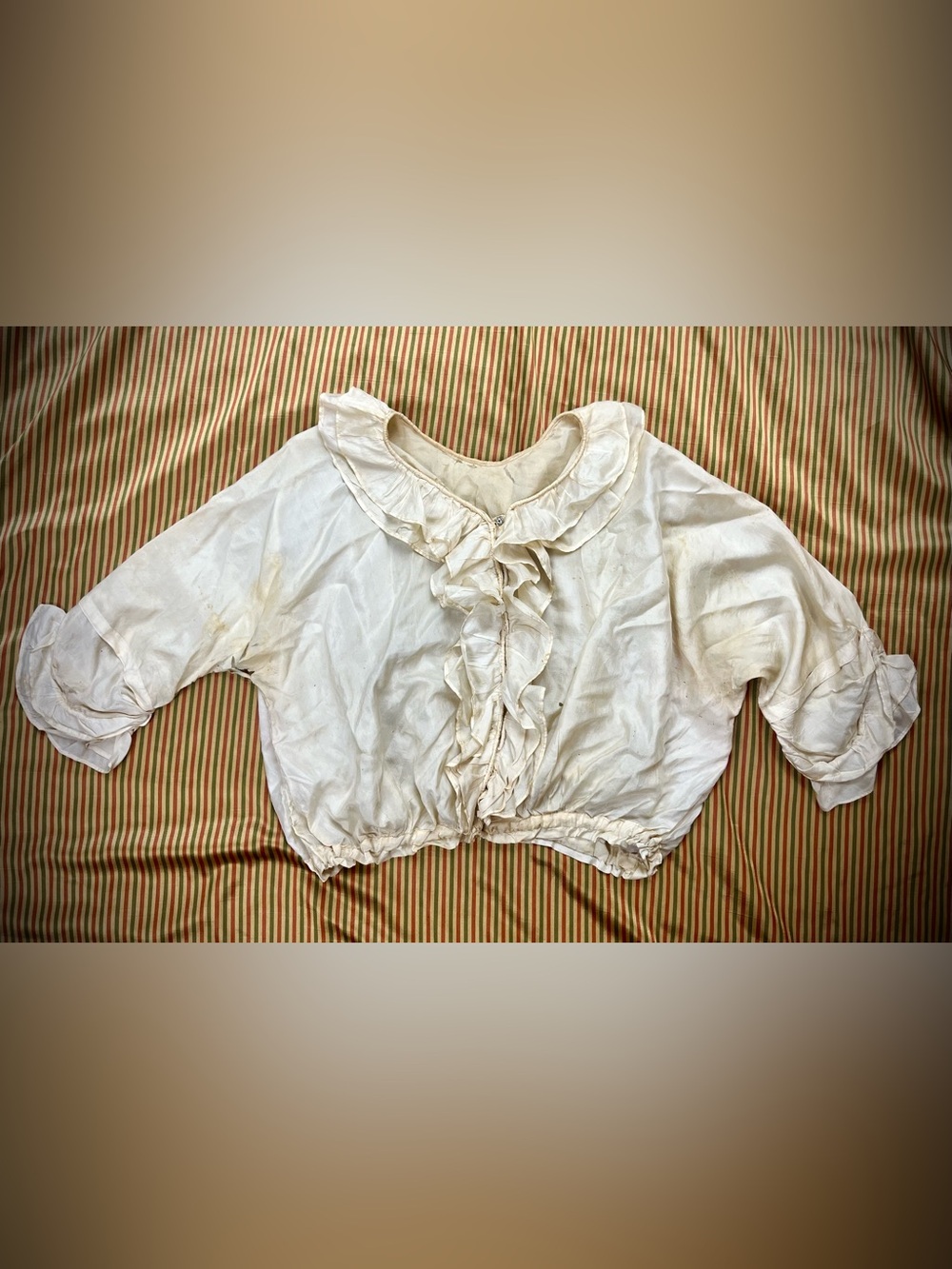 Antique Early 1900s White Silk Blouse Ruffle Front Victorian Edwardian As Is